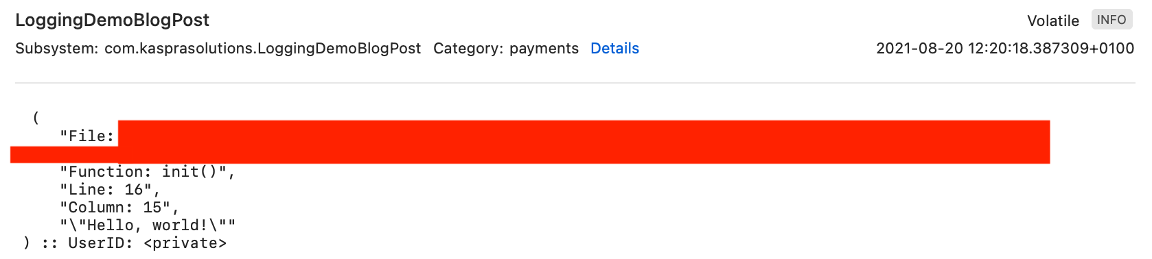 Example redacted log output